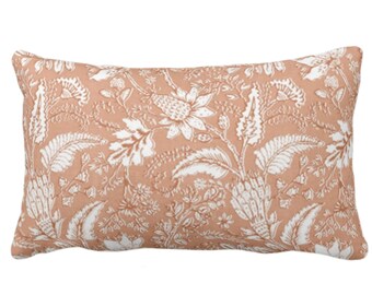 Gypsy Floral Throw Pillow or Cover, 12 x 20" Lumbar Pillows or Covers, Apricot/White Naturalist Print/Pattern Toile/Nature Light Orange/Pink