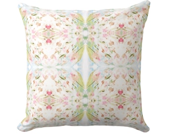 Watercolor Floral Throw Pillow Cover, Pink & Green Abstract Print