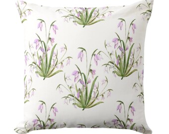 Purple Floral Throw Pillow Cover, Lavender Flower Print