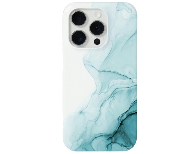 Turquoise Abstract iPhone 15, 14, 13, 12, 11, XS Pro/Max/P/Plus MAGSAFE, Snap Case or Tough Protective Cover Blue/Green Swirl/Marble/Moder