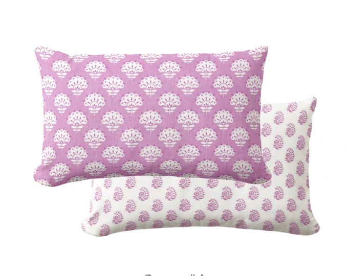 Petite Floral Lumbar Throw Pillow Cover, Pale Orchid 12 x 20" Pillows/Covers, Purple/Pink Block Print/Blockprint/Vintage/Farmhouse Design