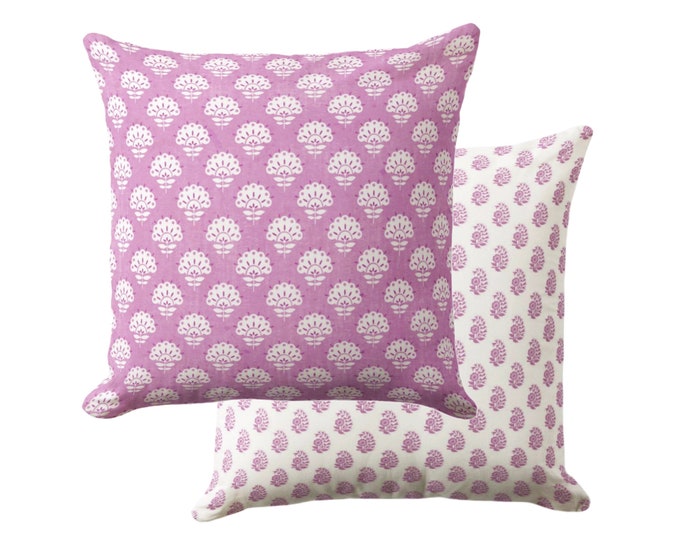 Petite Floral Throw Pillow Cover, Pale Orchid 16, 18, 20, 22, 26" Sq Covers, Purple/Pink Block Print/Blockprint/Farmhouse/Vintage Print