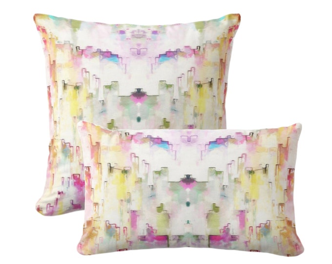 OUTDOOR Mirrored Abstract Throw Pillow Cover, Square/Lumbar Pillows/Covers Candy Pink/Green/Purple Modern/Colorful/Bright Watercolor Print