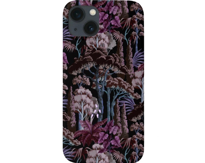 Midnight Mural iPhone 14, 13, 12, 11, XS, XR, X, 7/8 Mini/Pro/Max/Plus/P Snap-On Cover or Tough Protective Case, Dark Botanical Black/Purple