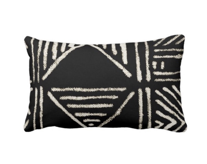 Mud Cloth Printed Throw Pillow or Cover, Black/Off-White 12 x 20" Lumbar Pillows or Covers, Mudcloth/Boho/African/Tribal/Geometric/Geo Print