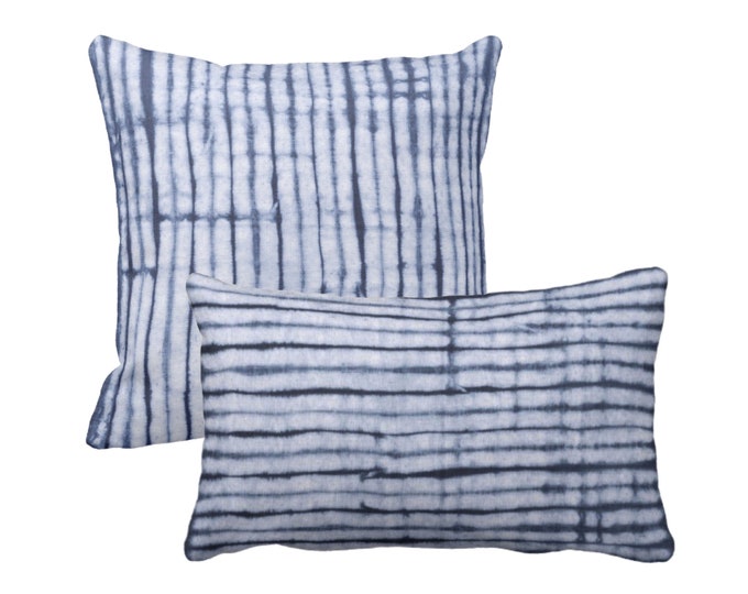 Indigo Striped Throw Pillow or Cover Square and Lumbar Pillows or Covers, Navy Blue Stripes/Stripe/Lines/Shibori/Mud Cloth