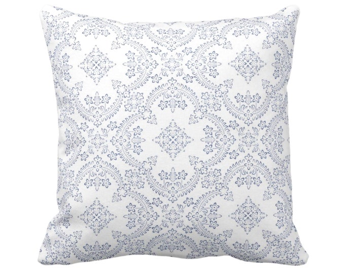 Priano Tile Print Throw Pillow Cover, Navy/White 16, 18, 20, 22 or 26" Sq Pillows or Covers, Dark Blue Floral/Geometric/Trellis Pattern