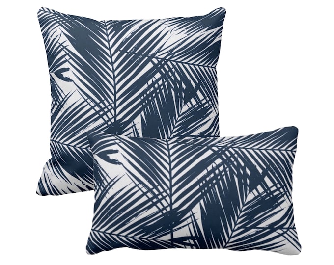 OUTDOOR Palm Leaves Throw Pillow or Cover, Navy/White Square and Lumbar Pillows or Covers, Tropical/Leaf/Palms/Jungalo Print/Pattern