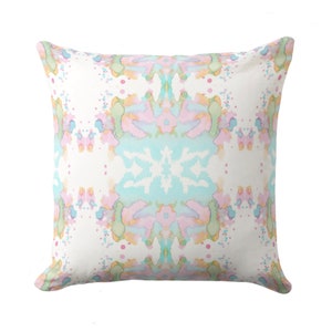 Mirrored Watercolor Throw Pillow/Cover Square and Lumbar Pillows, Aqua/Pink/Green/Orange Abstract Modern/Colorful