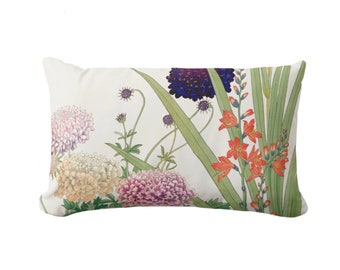Vintage Botanical Ground Orchids Lumbar Pillow Cover, Floral Nature Print