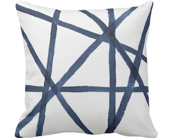 Navy Painted Lines Pillow Cover, Modern Geometric Print