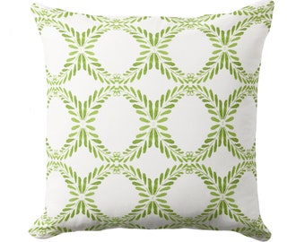 Laurel Throw Pillow, Green Floral Medallion Block Print, Square/Lumbar