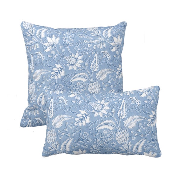 OUTDOOR Gypsy Floral Throw Square and Lumbar Pillows/Covers, French Blue/White Print/Pattern Toile/Nature Flowers/Fruit Pillow or Cover