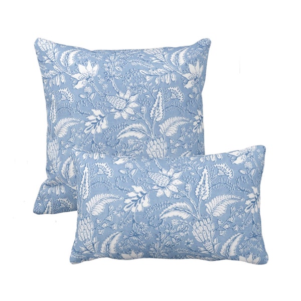Gypsy Floral Throw Square and Lumbar Pillow/Covers, French Blue/White Naturalist, Print Toile/Nature Flowers/Fruit Pillow or Cover