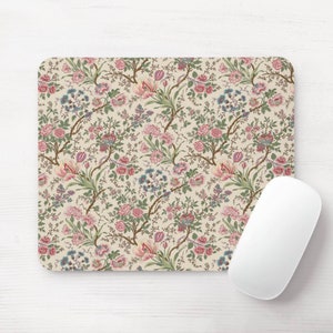 Vintage Blumen Maus Pad, Retro Blumen Mousepad, Bauernhaus Kunstdruck/Retro/Off-White/Pink/Kleines Muster/Muster