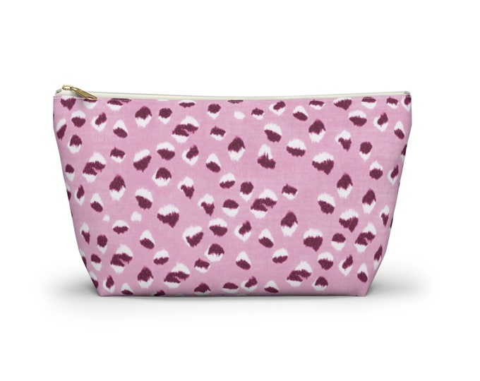 Animal Print Zippered Pouch, Bright Pink & White Spots Design, Cosmetics/Pencil/Make-Up Organizer/Bag, Candy Spotted Leopard Pattern/Design