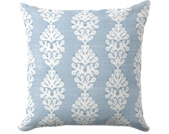 Harbor Blue Floral Block Print Throw Pillow Cover