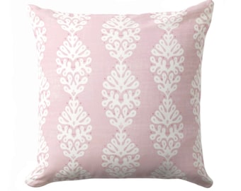 Ada Throw Pillow, Grande Pink & White Square, Lumbar Pillows or Covers Light Floral/Block Print/Blockprint/Coastal/Medallion Pattern/Design