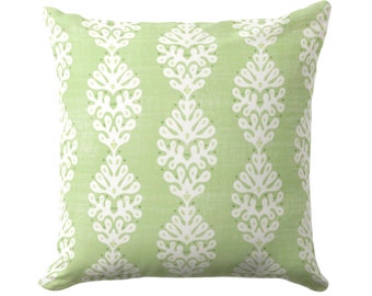 Ada Throw Pillow, Spring Green & White Square, Lumbar Pillows or Covers, Floral/Block Print/Blockprint/Coastal/Medallion Pattern/Design