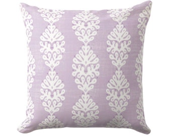 Ada Throw Pillow, Faint Purple & White Square, Lumbar Pillows or Covers Light Floral/Block Print/Blockprint/Coastal/Medallion Pattern/Design