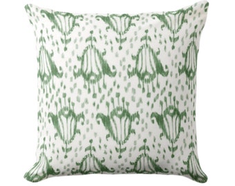 Tulips Throw Pillow, Green Square, Lumbar Pillows or Covers Hunter/Pine White, Ikat/Block Print/Blockprint/Floral/Animal Spots Print/Pattern