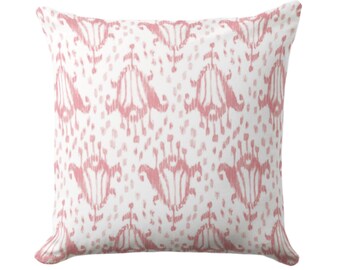 Tulips Throw Pillow, Petal Pink Square, Lumbar Pillows or Covers, Light/White Ikat/Block Print/Blockprint/Floral/Animal Spots Print/Pattern