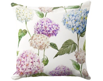 Floral Hydrangea Print Pillow Cover, Naturalist Style