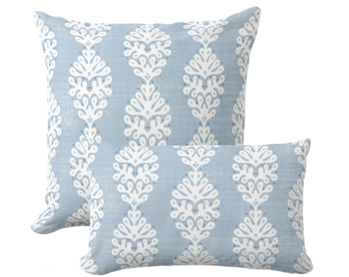 Ada Throw Pillow, Harbor Blue & White Square, Lumbar Pillows or Covers, Light Floral/Block Print/Blockprint/Coastal/Medallion Pattern/Design