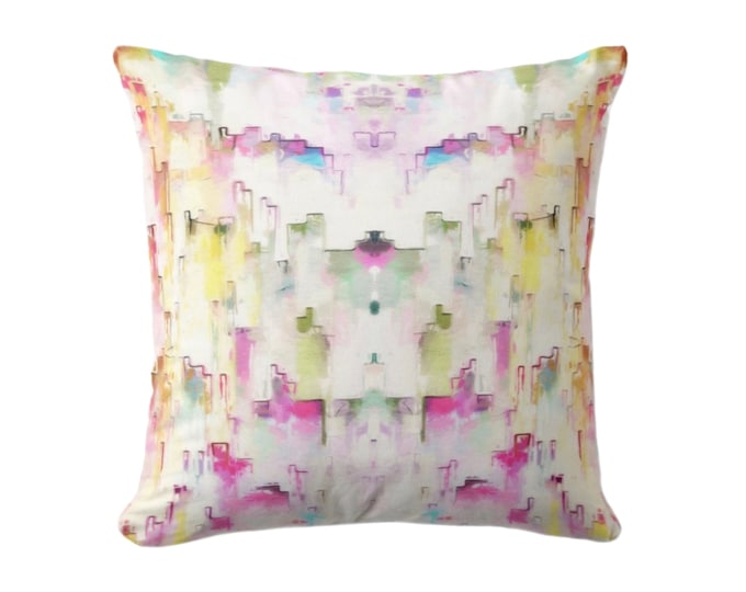 Mirrored Abstract Throw Pillow Cover 16, 18, 20, 22, 26" Sq Pillows/Covers Candy Pink/Green/Purple Modern/Colorful/Bright Watercolor Print