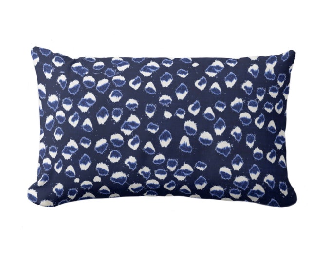 Spots Print Throw Pillow or Cover, Lake Blue 12 x 20" Lumbar Pillows/Covers, Navy Blue/White Abstract Animal/Leopard/Spotted/Spot/Pattern