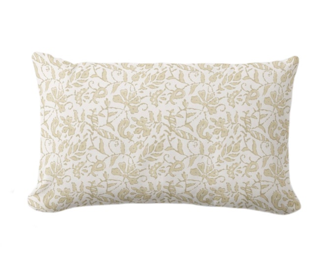 OUTDOOR Mina Floral Throw Pillow or Cover, Cream/Off-White 14 x 20" Lumbar Pillows/Covers Block Print/Blockprint/Hmong/Farmhouse/Vintage
