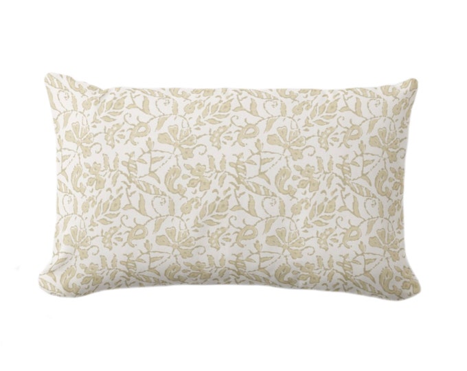 Mina Floral Throw Pillow Cover, Cream/Off-White 12 x 20" Lumbar Pillows/Covers, Block Print/Blockprint/Hmong/Vintage/Farmhouse Pattern