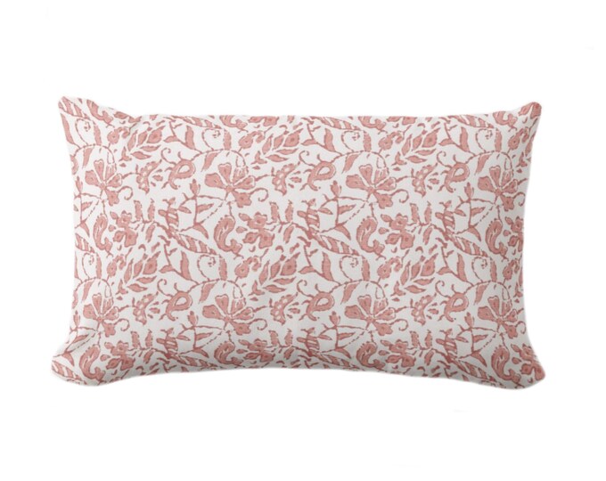 Mina Floral Throw Pillow Cover, Vintage Coral/Off-White 12 x 20" Lumbar Pillows/Covers, Block Print/Blockprint/Hmong/Farmhouse/Hand Pattern