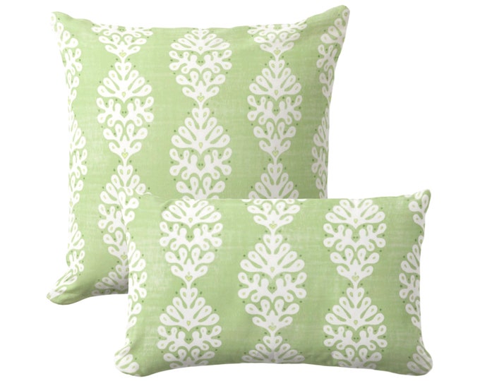Ada Throw Pillow, Spring Green & White Square, Lumbar Pillows or Covers, Floral/Block Print/Blockprint/Coastal/Medallion Pattern/Design