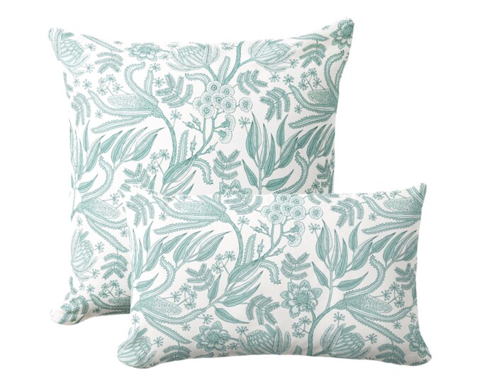 Vintage Aqua Botanical Square or Lumbar Throw Pillow or Cover, 18, 22, 12x20" Blue/Green Toile/Nature/Floral Print/Pattern Pillows/Covers