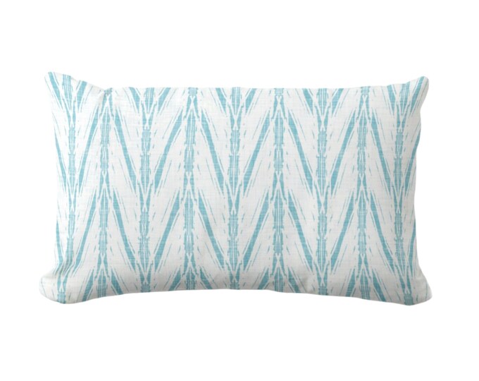 OUTDOOR Indies Stripe Throw Pillow or Cover, Turquoise/White 14 x 20" Lumbar Pillows/Covers, Bright Blue/Green Ikat/Geometric Print/Pattern