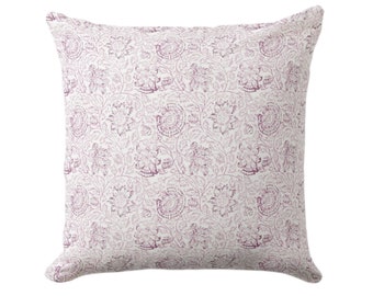 OUTDOOR Floral Block Print Throw Pillow Cover, Vintage Plum, Coastal Patio Decor