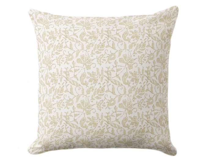 Mina Floral, Accent/Throw Pillow Cover, Cream/Off-White 16, 18, 20, 26" Sq Covers, Block Print/Blockprint/Hmong/Farmhouse/Vintage Pattern