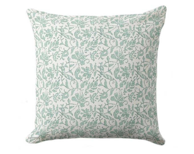 Mina Floral, Accent/Throw Pillow Cover, Eucalyptus/Off-White 16, 18, 20, 26" Sq Covers Block Print/Blockprint/Hmong/Farmhouse/Vintage Design