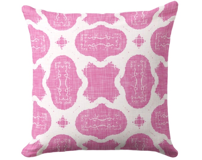 OUTDOOR Inez Print Throw Pillow/Cover, Bright Pink/White 16, 18, 20, 26" Sq Pillows/Covers Fuchsia Medallion/Organic/Ikat/Abstract Pattern