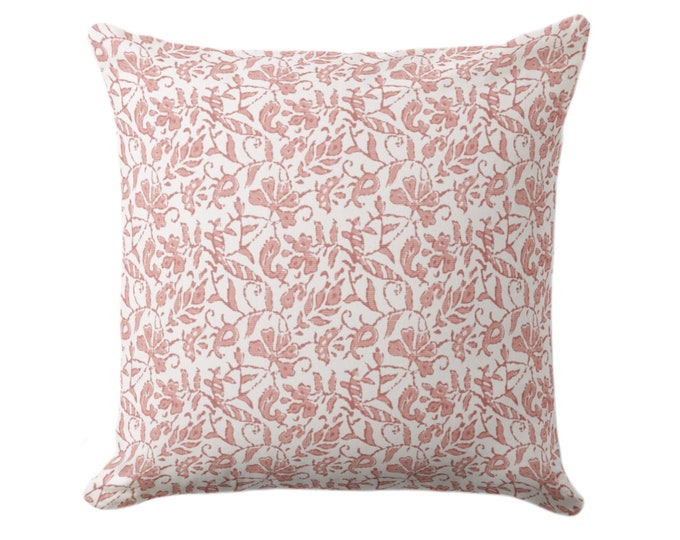 Mina Floral Throw Pillow Cover, Vintage Coral/Off-White 16, 18, 20, 26" Sq Covers, Block Print/Blockprint/Hmong/Farmhouse/Retro Pattern