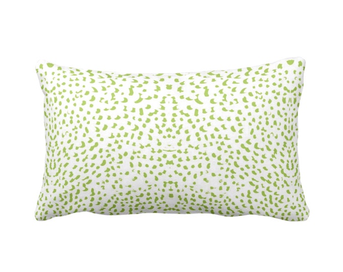 Mirrored Abstract Animal Print Throw Pillow or Cover 12 x 20" Lumbar Pillows/Covers, Bright Green/White Spots/Spotted/Dots/Dot/Geo Pattern