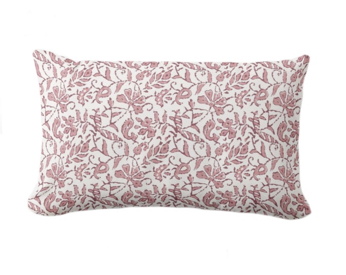 OUTDOOR Mina Floral Throw Pillow or Cover, Vintage Bordeaux/Off-White 14 x 20" Lumbar Pillows/Covers Block Print/Blockprint/Farmhouse/Retro