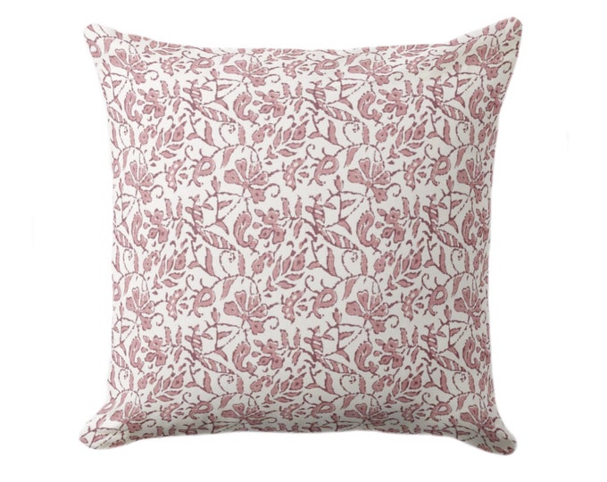 OUTDOOR Mina Floral Throw Pillow Cover, Vintage Bordeaux/Off-White 16, 18, 20, 26" Sq Covers Block Print/Blockprint/Farmhouse/Retro Pattern