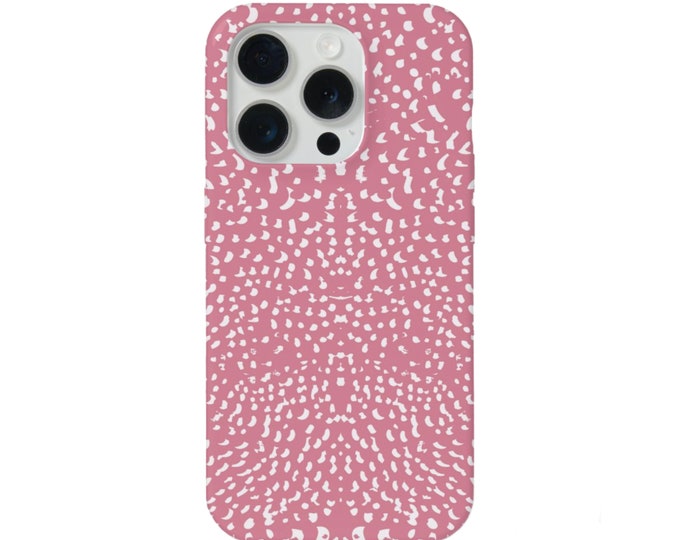 Mirrored Spots iPhone 15, 14, 13, 12, 11 Pro/Plus/Max MAGSAFE, Snap Case or Tough Protective Cover Bubblegum Pink/White Animal/Spotted/Dots