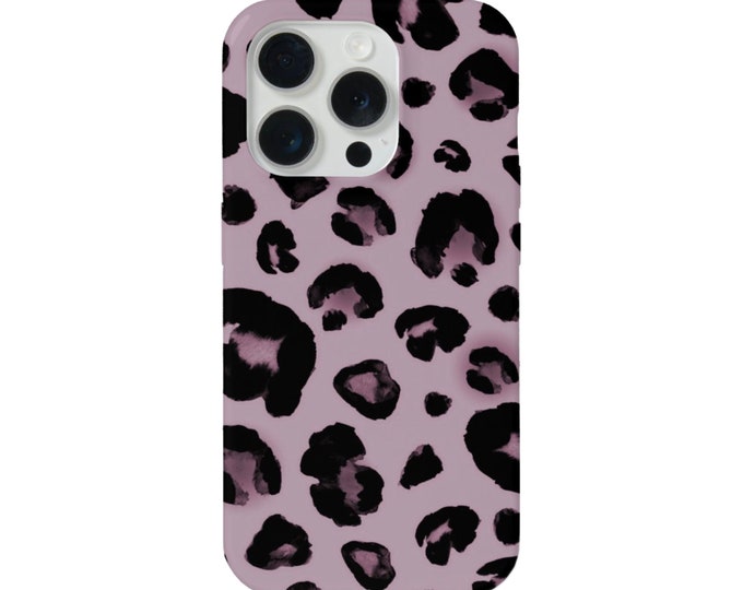 Watercolor Leopard iPhone 15, 14, 13, 12, 11 Pro/Max/Mini/Plus/P MAGSAFE, Snap Case or TOUGH Protective Cover, Purple Animal Print/Pattern