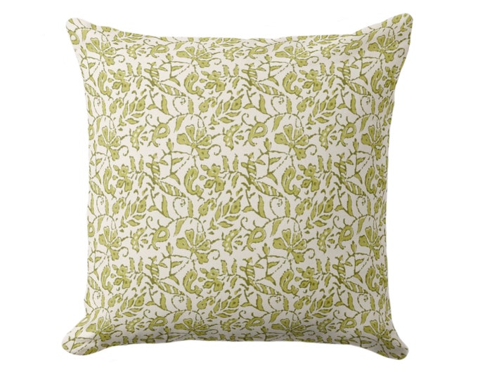 OUTDOOR Mina Floral Throw Pillow Cover, Light Olive Green 16, 18, 20, 26" Sq Covers Block Print/Blockprint/Hmong/Farmhouse/Vintage Pattern