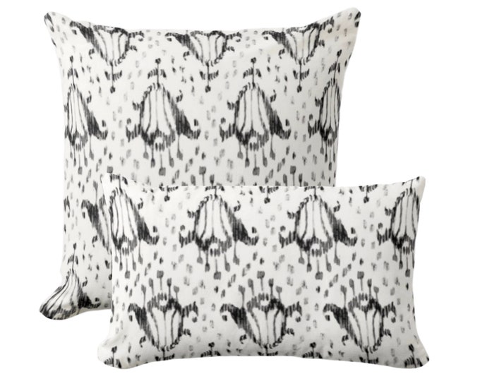 OUTDOOR Tulips Throw Pillow or Cover, Black Square or Lumbar Pillows/Covers, Charcoal/White Ikat/Blockprint/Floral/Block/Animal Spots Print