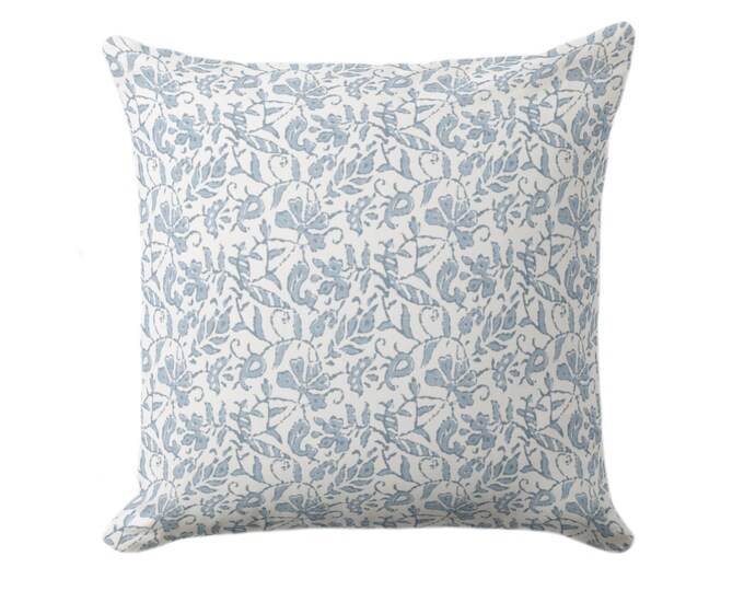 OUTDOOR Mina Floral Throw Pillow Cover, Grayed Blue/Off-White 16, 18, 20, 26" Sq Covers Block Print/Blockprint/Farmhouse/Vintage Pattern