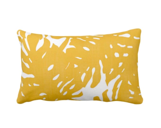 OUTDOOR Palm Silhouette Throw Pillow or Cover Golden/White Print 14 x 20" Lumbar Pillows/Covers Bright Yellow Tropical/Modern/Leaves Pattern